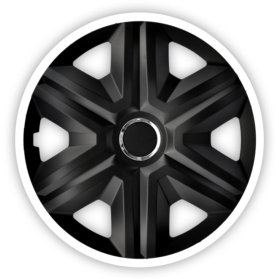 Poklice na kola 14" FAST LUX, černé s bílým detailem, 4 kusy