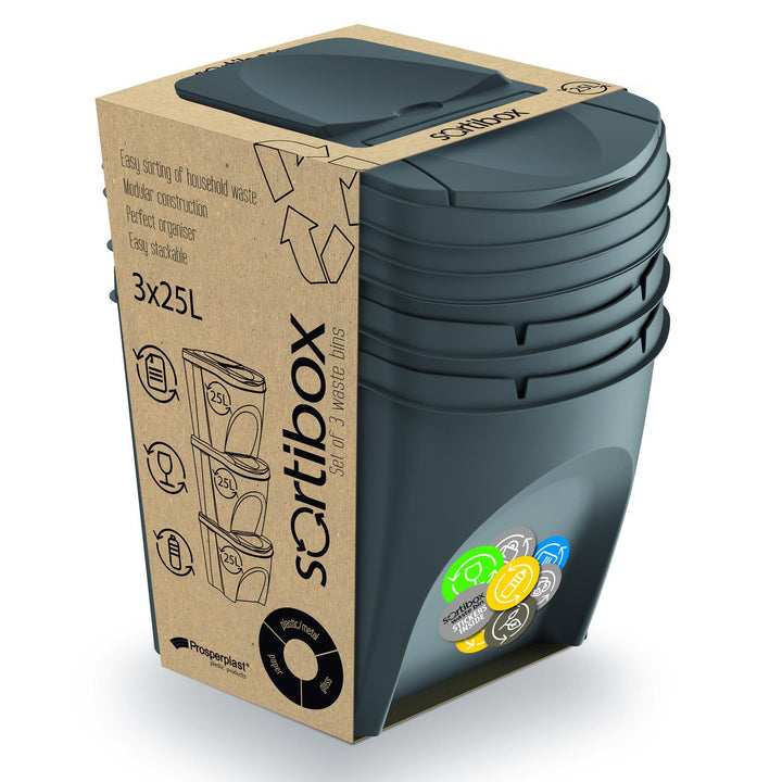 Sada segregačních košů 3x25L Sortibox IKWB20S3-405U - šedá