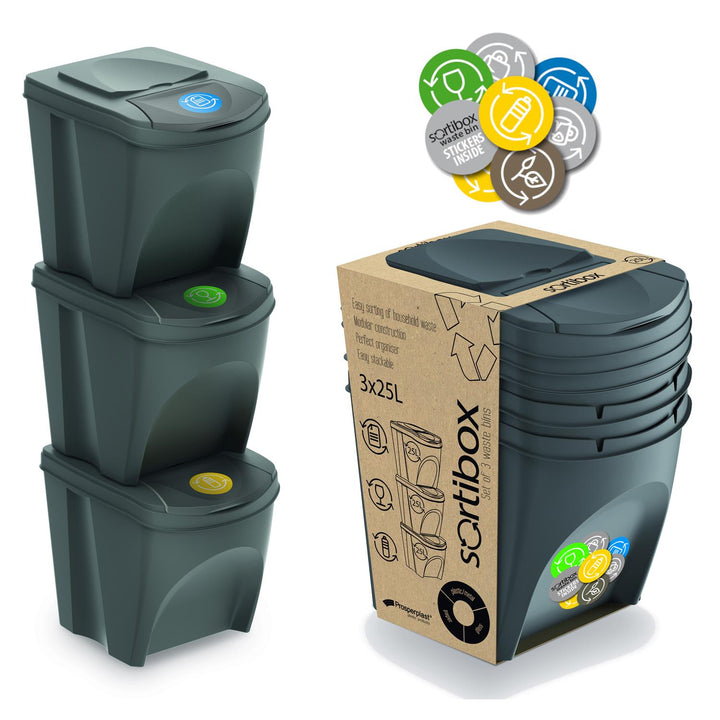 Sada segregačních košů 3x25L Sortibox IKWB20S3-405U - šedá