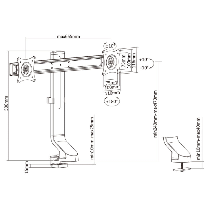 Držák pro dva monitory / dvojitý 17 "-27" 14 kg Maclean MC-854 VESA 75x75 100x100 se hodí pro MC-848 a MC-849