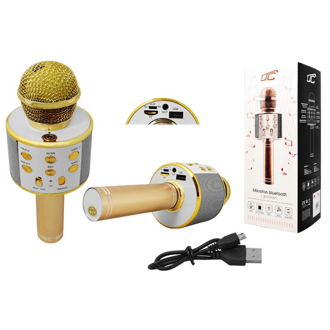Bluetooth mikrofon s reproduktorem LTC MIC100 zlatý pro karaoke