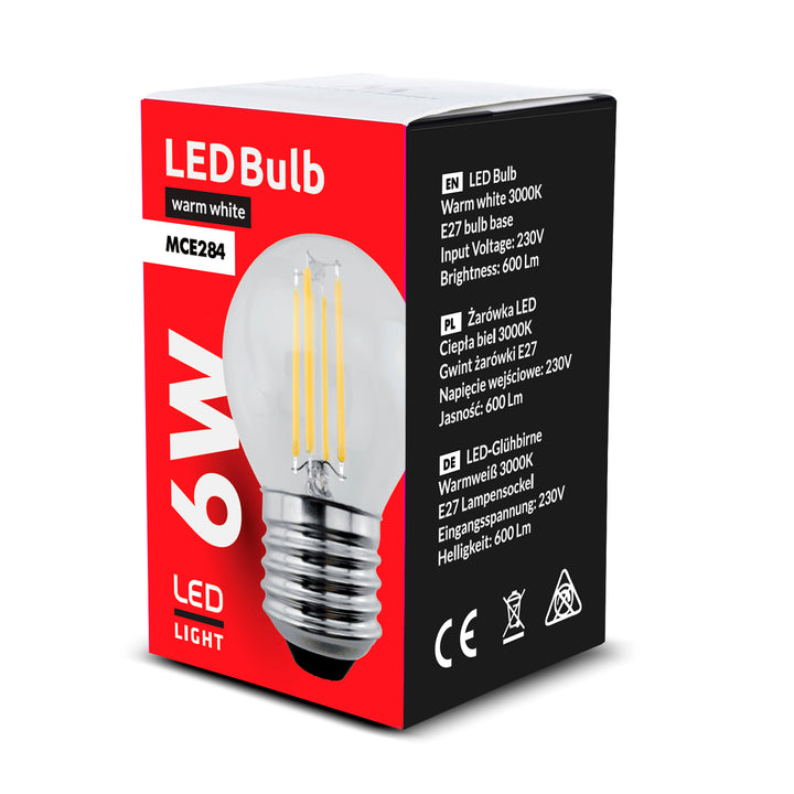 Žárovka LED E27, 6W 230V Maclean Energy MCE284 WW teplá bílá 3000K 720lm retro dekorativní edison