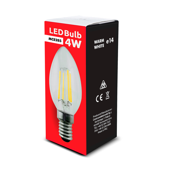 LED žárovka E14, 4W 230V Maclean Energy MCE285 WW teplá bílá 3000K 400lm retro edison dekorativní svíčka C37