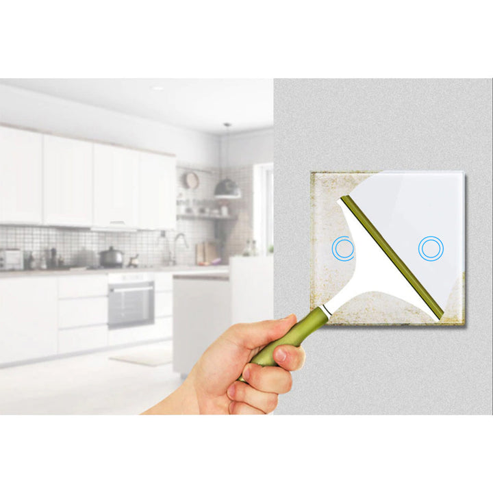 Dotykový spínač světla, dvojitý, sklo, bílý s kulatým tlačítkem Maclean Energy MCE704W, rozměry 86x86mm, s podsvícením tlačítka