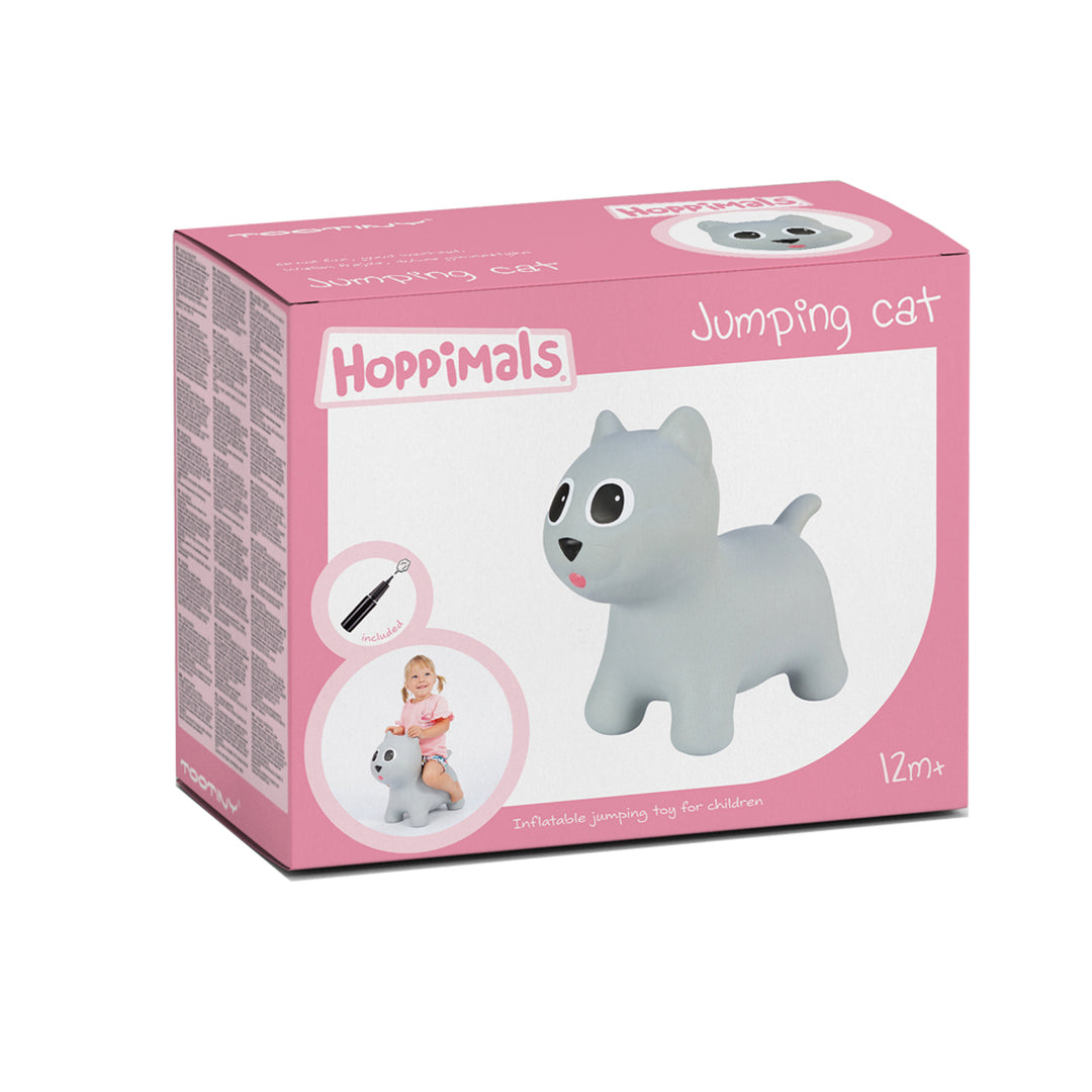 Gumové hopsadlo pro děti Hoppimals s pumpičkou - šedá kočka