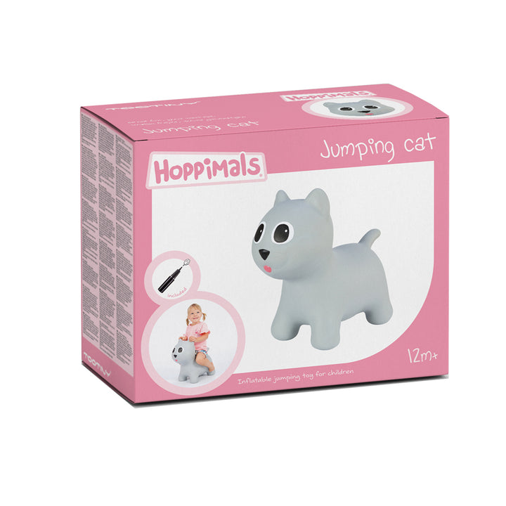 Gumové hopsadlo pro děti Hoppimals s pumpičkou - šedá kočka
