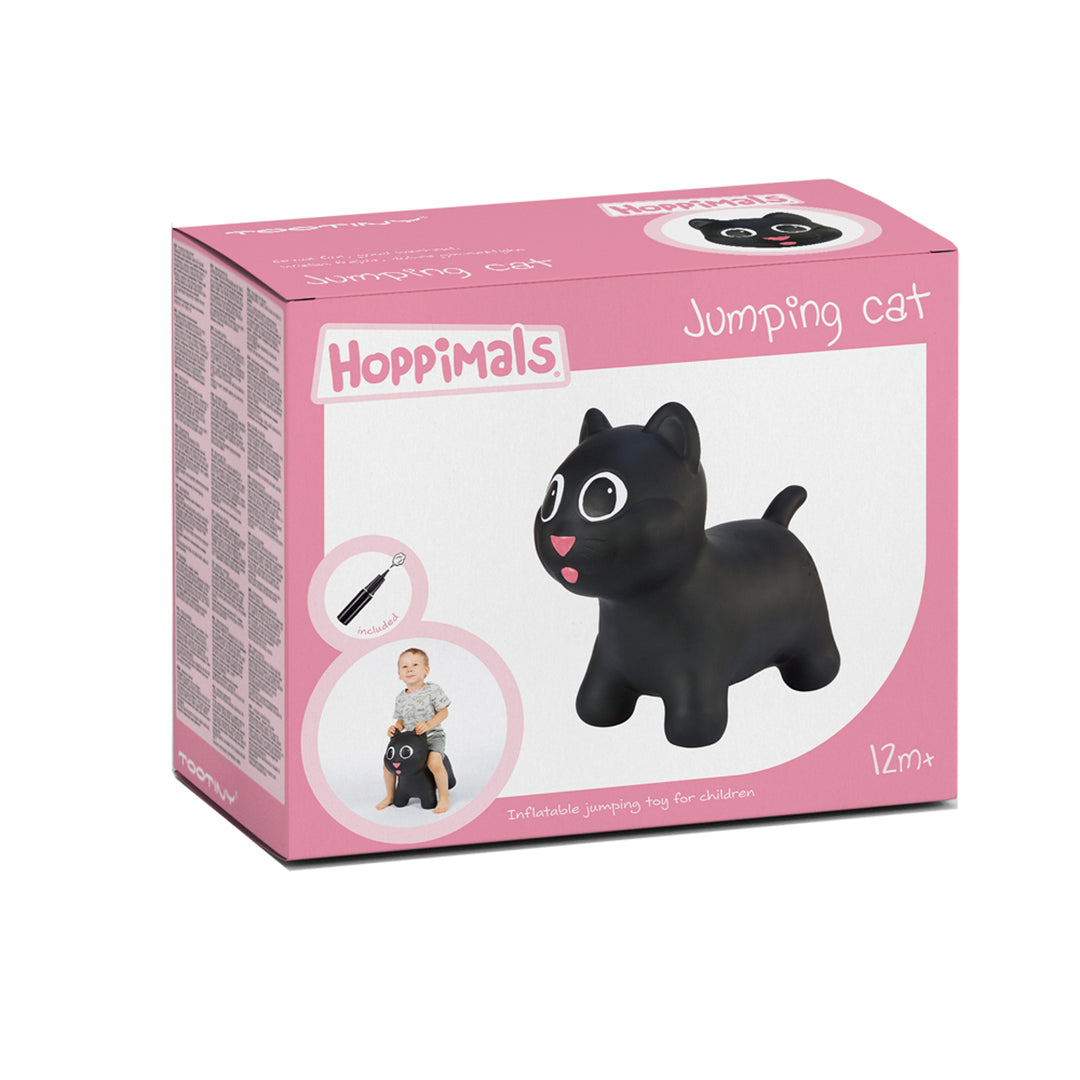 Gumové hopsadlo pro děti Hoppimals s pumpičkou - černá kočka