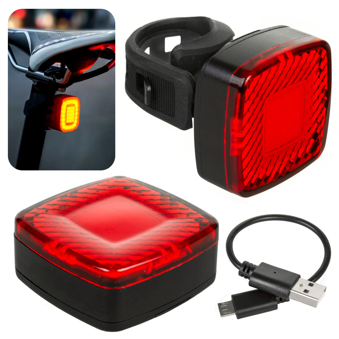 Zadní lampa na kolo USB AUTO STOP soumrakový senzor Maclean Energy MCE355 COB LED max. 125lm acu 450mAh