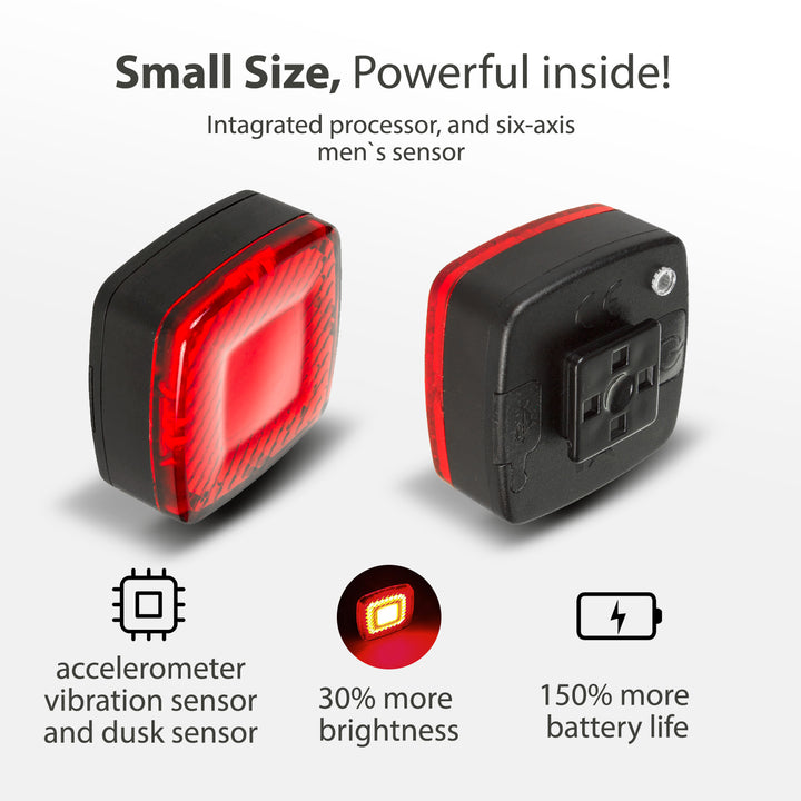 Zadní lampa na kolo USB AUTO STOP soumrakový senzor Maclean Energy MCE355 COB LED max. 125lm acu 450mAh