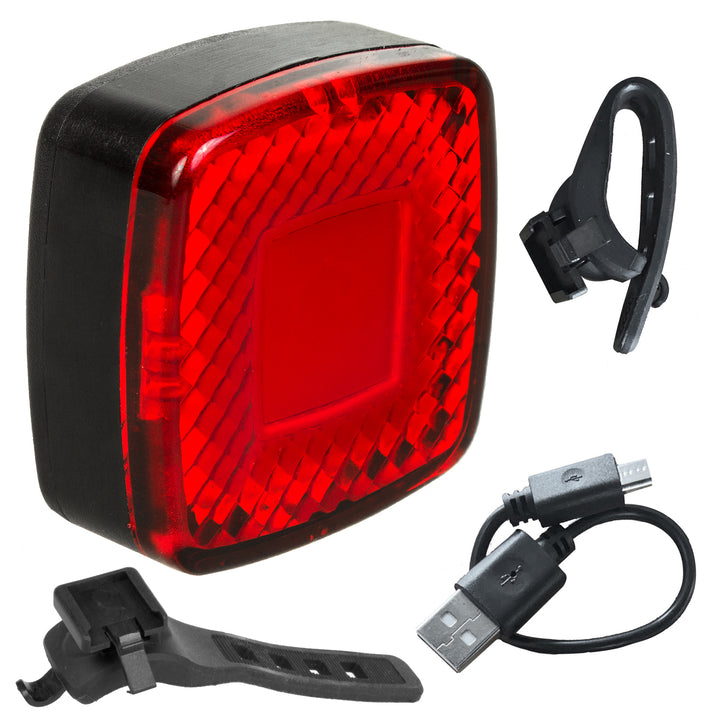 Zadní lampa na kolo USB AUTO STOP soumrakový senzor Maclean Energy MCE355 COB LED max. 125lm acu 450mAh