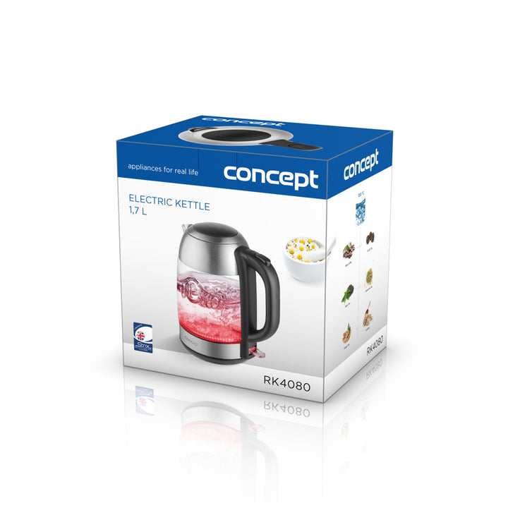 Skleněná rychlovarná konvice 1,7 l Concept RK4080 nerez