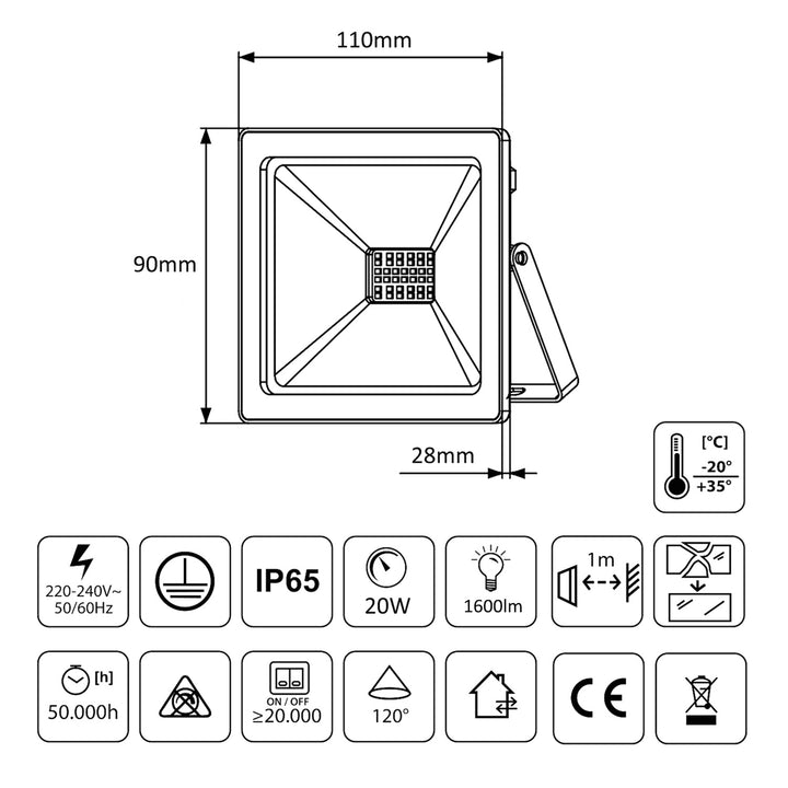 Lampa LED slim 20W, 1600lm neutrální bílá (4000K) Maclean Energy MCE520 NW, IP65