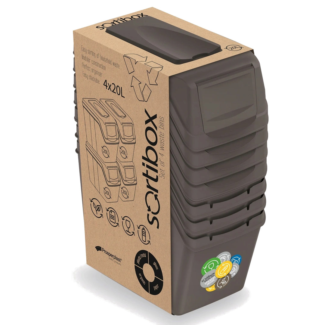 Sada 4 segregačních košů 4x20L Sortibox ISWB20S4-405U - šedá