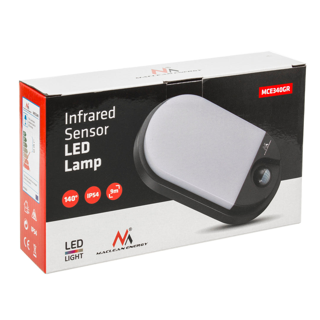 LED lampa s infračerveným senzorem pohybu MCE340 GR 1100lm 15W IP54 Maclean Energy přírodní bílá (4000K)