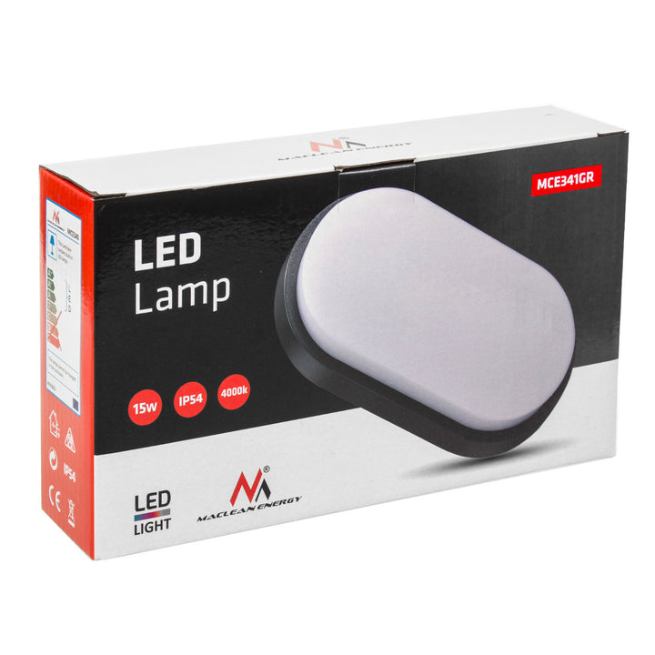 LED nástěnné a stropní svítidlo MCE341 GR 1100lm 15W IP54 Maclean Energy šedá barva přírodní bílá barva světla(4000K)