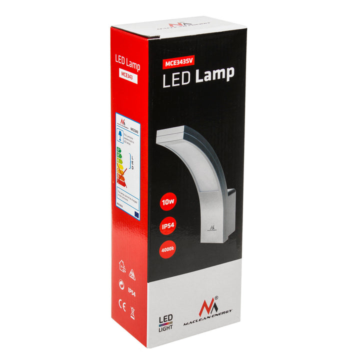 LED fasádní lampa MCE343 SV 800lm 10W IP54 Maclean Energy stříbrná barva, přírodní bílá barva (4000K)