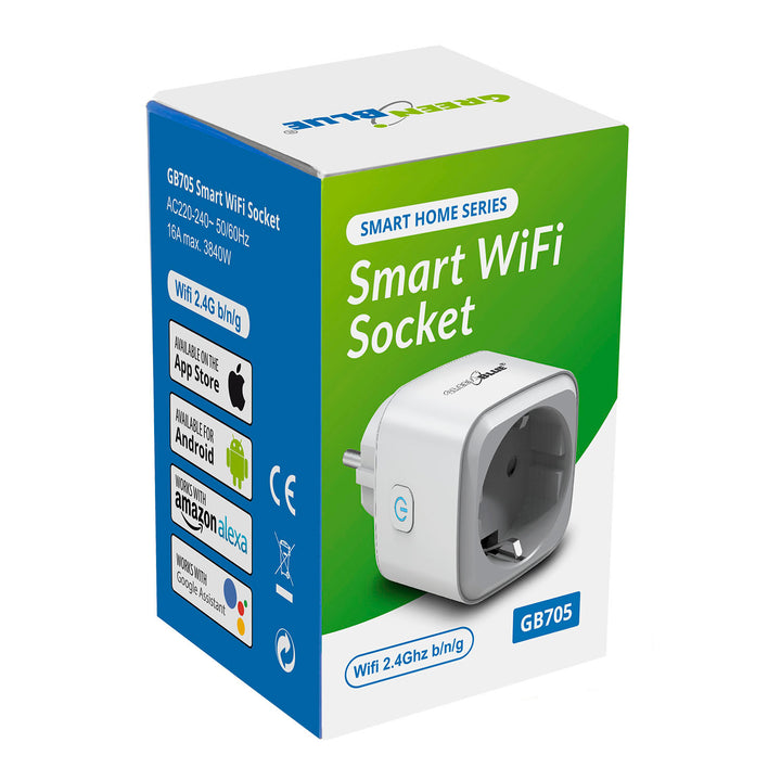 Dálkově ovládaná zásuvka WiFi Android iOS Alexa Google GreenBlue GB705 max 3840W