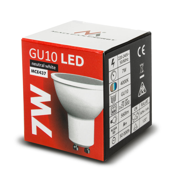 LED žárovka GU10 7W, Maclean Energy MCE437 WW, 3000K, 220-240V ~, 50 / 60Hz, 560 lumenů, teplá bílá