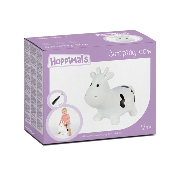 Gumové hopsadlo pro děti Hoppimals s pumpičkou - bílá kráva