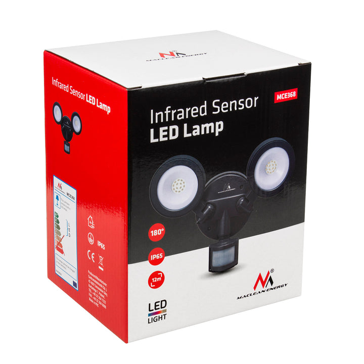 Nástěnná lampa LED s PIR pohybovým senzorem MCE368 IP65 4000K neutrální bílá 2x10W (1900lm)