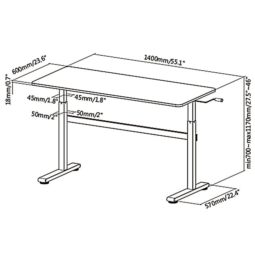 Ručně výškově nastavitelný stůl Ergo Office, max. 40 kg, max. výška 117 cm, s deskou pro sezení a stání, ER-401 B