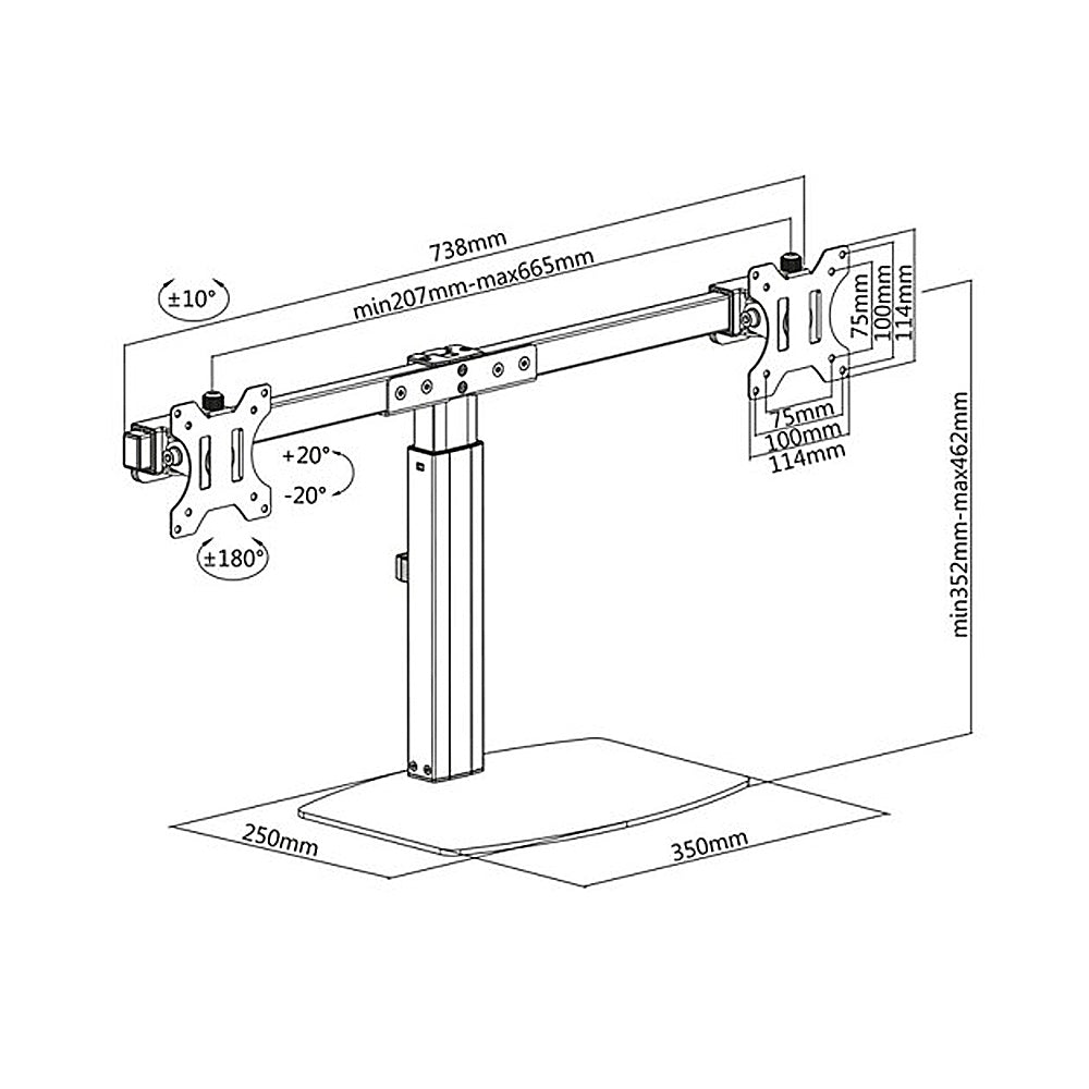 ERGOOFFICE ER-411 Univerzální držák pro 2 monitory volně stojící pro dva monitory 17" - 27'' 2 x 6 kg