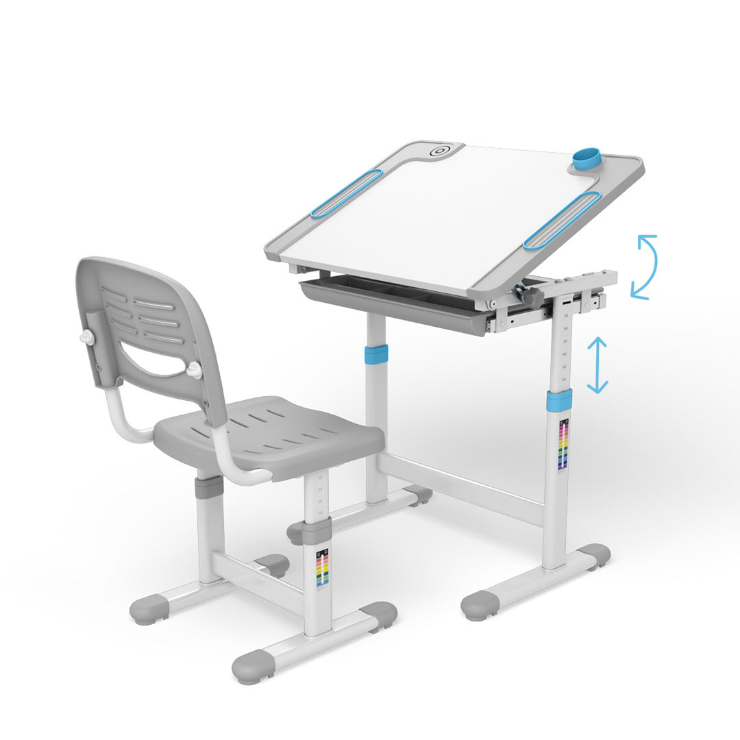 Ergo Office ER-418 Ergonomický dětský psací stůl se židlí a zásuvkou do 75 kg Školní psací stůl Výškově nastavitelný a naklápěcí