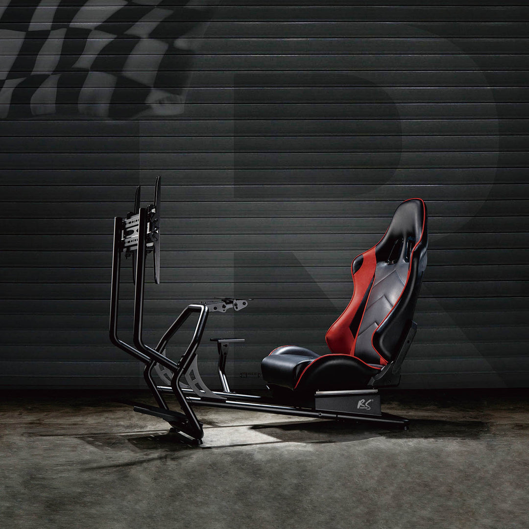 Kokpit závodního simulátoru 3 v 1 RS160 s potahem ze syntetické kůže 400x400 (simulační sedadlo + místo na volant + držák TV)