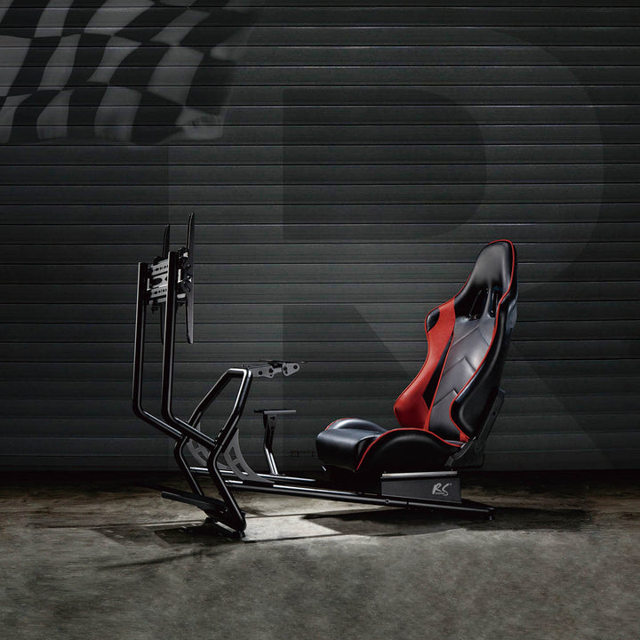 Kokpit závodního simulátoru 3 v 1 RS160 s potahem ze syntetické kůže 400x400 (simulační sedadlo + místo na volant + držák TV)