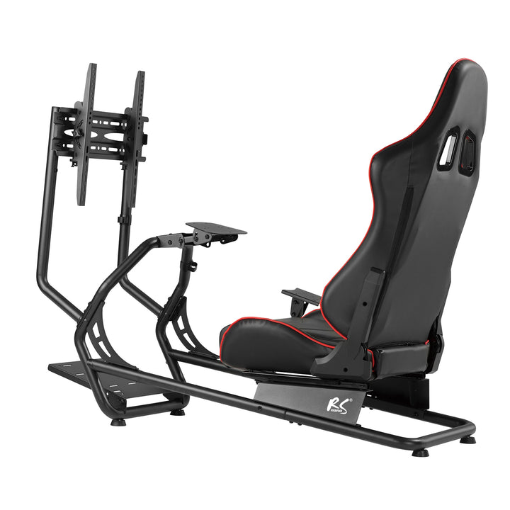 Kokpit závodního simulátoru 3 v 1 RS160 s potahem ze syntetické kůže 400x400 (simulační sedadlo + místo na volant + držák TV)