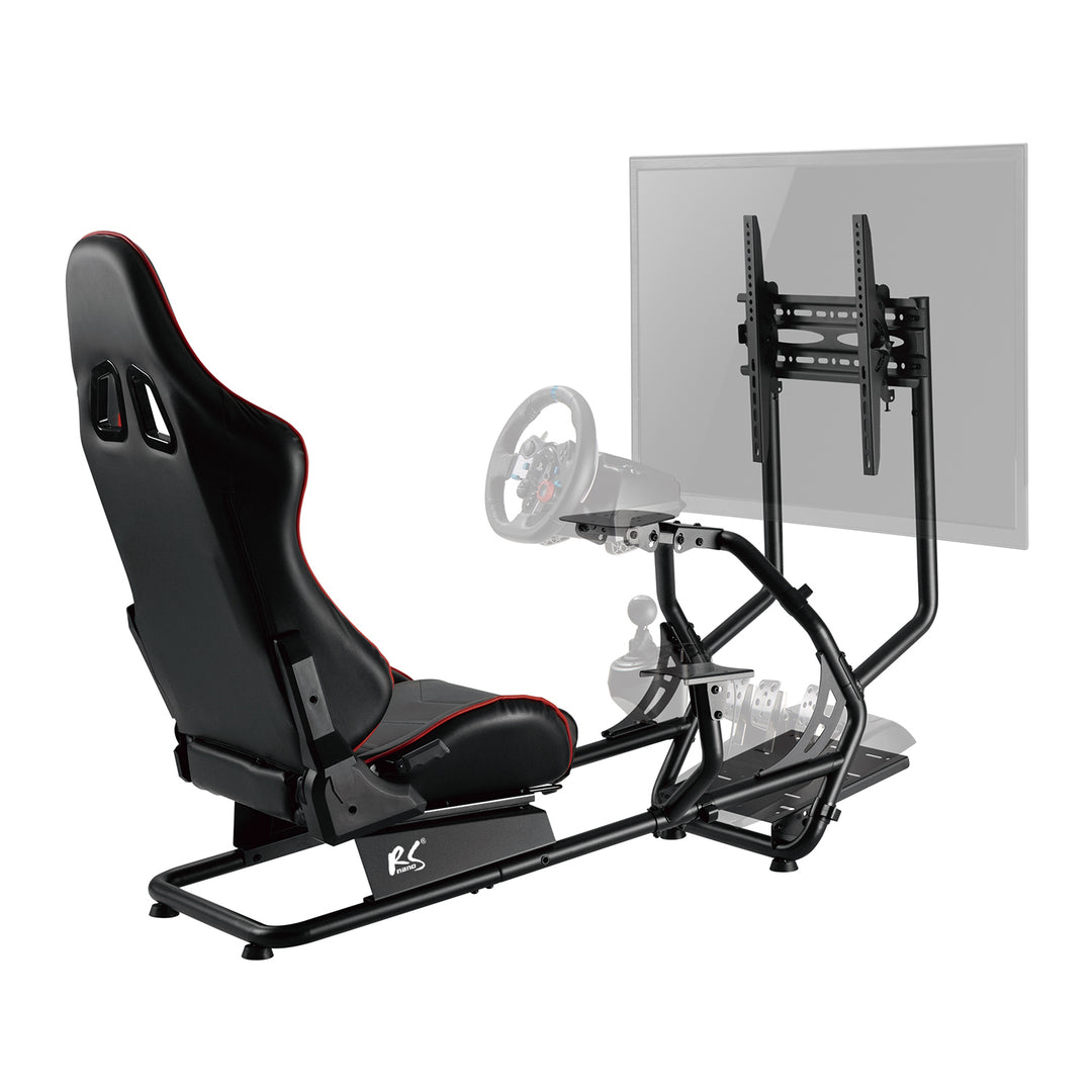 Kokpit závodního simulátoru 3 v 1 RS160 s potahem ze syntetické kůže 400x400 (simulační sedadlo + místo na volant + držák TV)