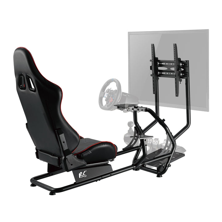 Kokpit závodního simulátoru 3 v 1 RS160 s potahem ze syntetické kůže 400x400 (simulační sedadlo + místo na volant + držák TV)
