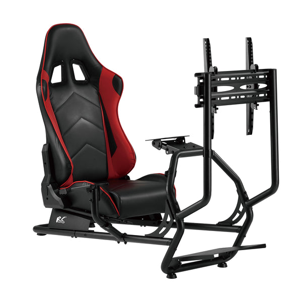 Kokpit závodního simulátoru 3 v 1 RS160 s potahem ze syntetické kůže 400x400 (simulační sedadlo + místo na volant + držák TV)