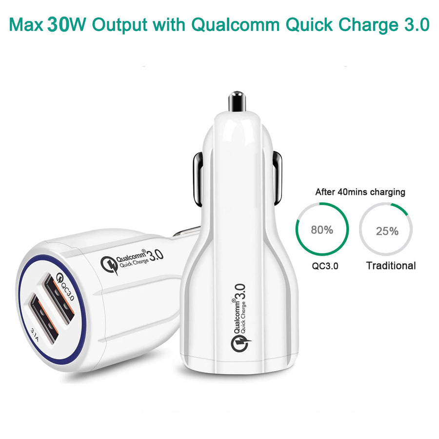 Nabíječka do auta QC 3.0 Maclean Energy MCE478 W - bílá QC 3.0 - 5V / 3A, 9V / 1,8A, 12V / 1,6A a 5V / 3,1A