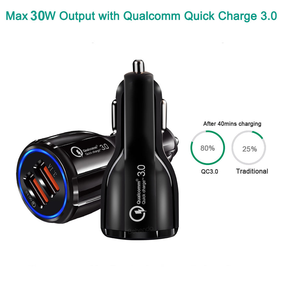 Nabíječka do auta QC 3.0 Maclean Energy MCE478 B - černá  QC 3.0 - 5V / 3A, 9V / 1,8A, 12V / 1,6A a 5V / 3,1A