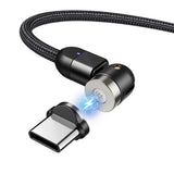 Magnetický kabel USB-C 1 m, úhlový, Maclean Energy  MCE474  v černé barvě, podporuje rychlé nabíjení 9 V/2 A, 5 V/3 A, nylonové opletení,