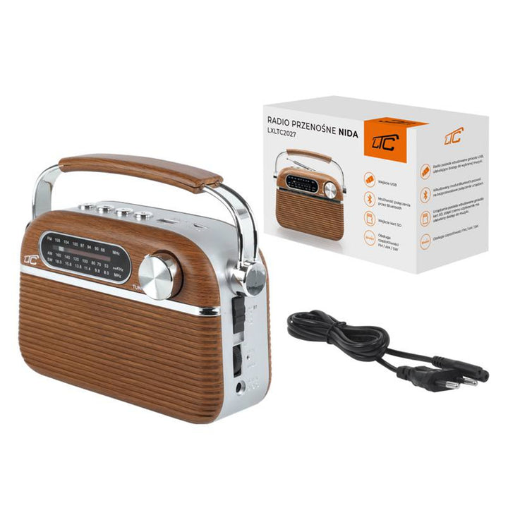 RETRO LTC PŘENOSNÉ RÁDIO NIDA BLUETOOTH, AM / FM / MP3 / USB / SD VESTAVĚNÁ BATERIE 1200 MAH