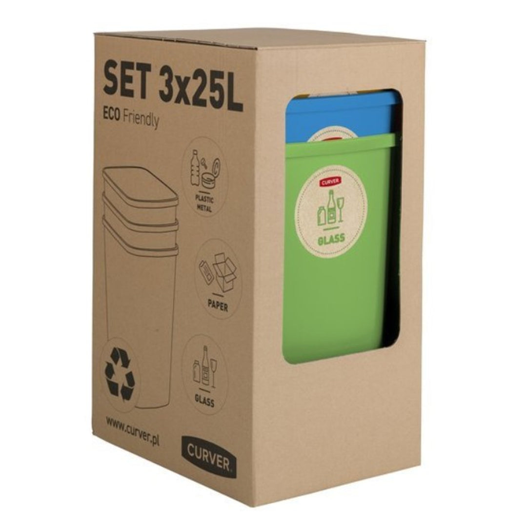 Sada třídících košů 3x25L Curver ECO Friendly se štítky