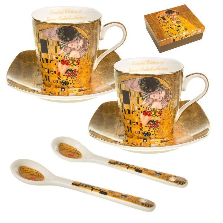 Porcelánová sada esspresso 2 šálky 2 podšálky 2 lžíce  + dárková krabička Queen Isabell