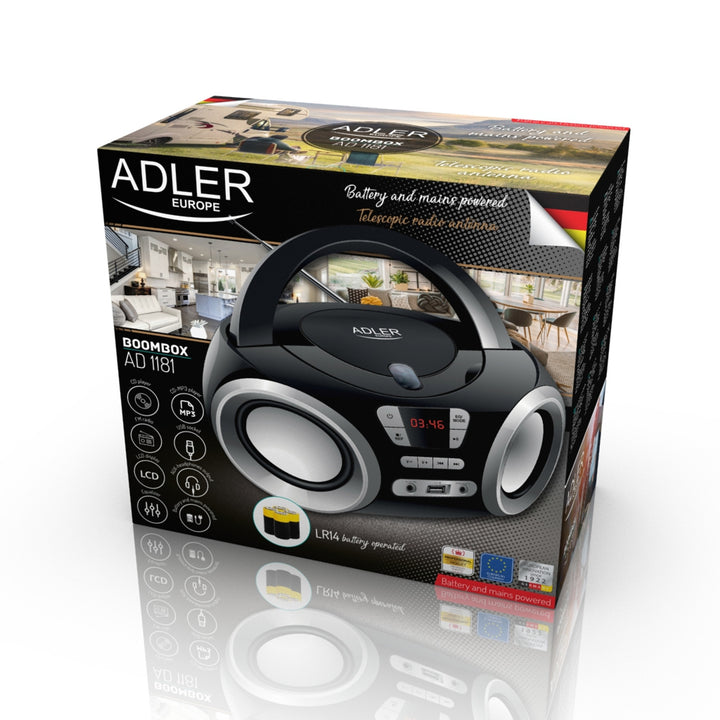 Boombox na CD-MP3, USB, rádio Adler AD 1181