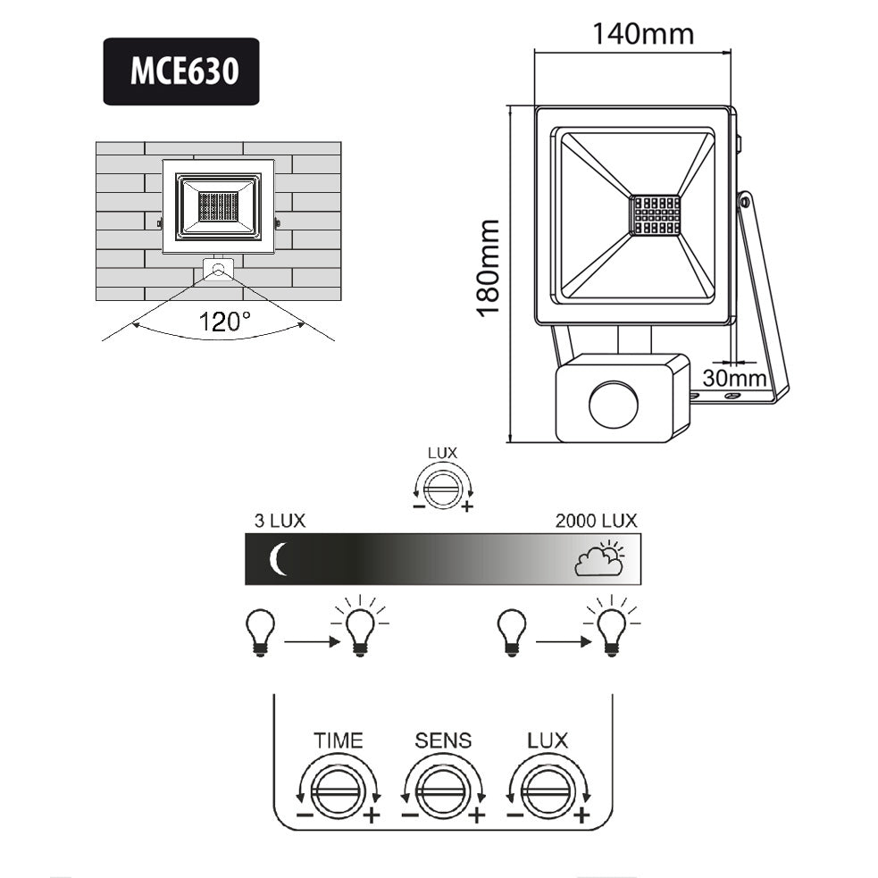 LED světlomet s pohybovým senzorem Maclean 30W 2400 lm studená bílá barva (6000 K) IP44 MCE630 CW PIR