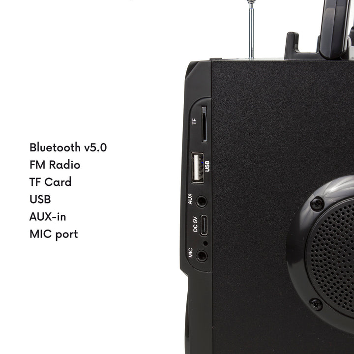 Přenosný Bluetooth reproduktor Audiocore AC730 / rádio / SD / MMC / aux-in / USB / osvětlení / teleskopická anténa / připojení mikrofonu