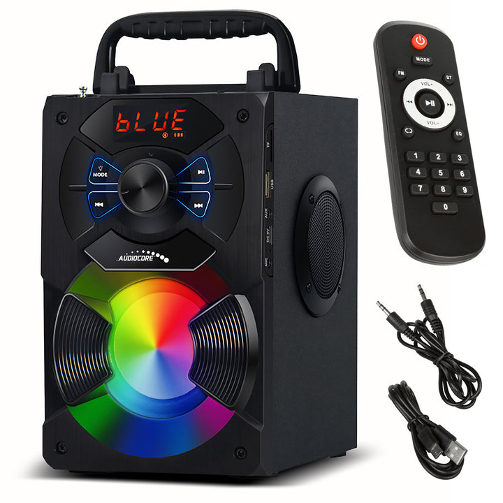 Přenosný Bluetooth reproduktor Audiocore AC730 / rádio / SD / MMC / aux-in / USB / osvětlení / teleskopická anténa / připojení mikrofonu