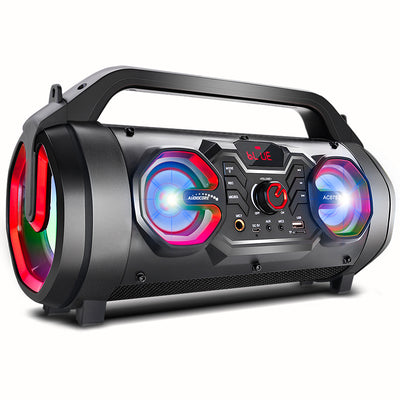 Přenosný Bluetooth reproduktor Audiocore AC875 Bazooka Boombox 30W (20W + 5Wx2) IPX4 odolný proti stříkající vodě / rádio / microSD / Aux-In / USB / osvětlení / port pro mikrofon