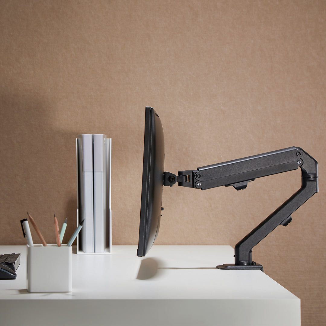 Maclean MC-906 1-komorový držák monitoru s plynovou pružinou 17-27'' stolní držák rameno monitoru otočné naklápěcí otočné VESA 75x75 100x100 do 7 kg