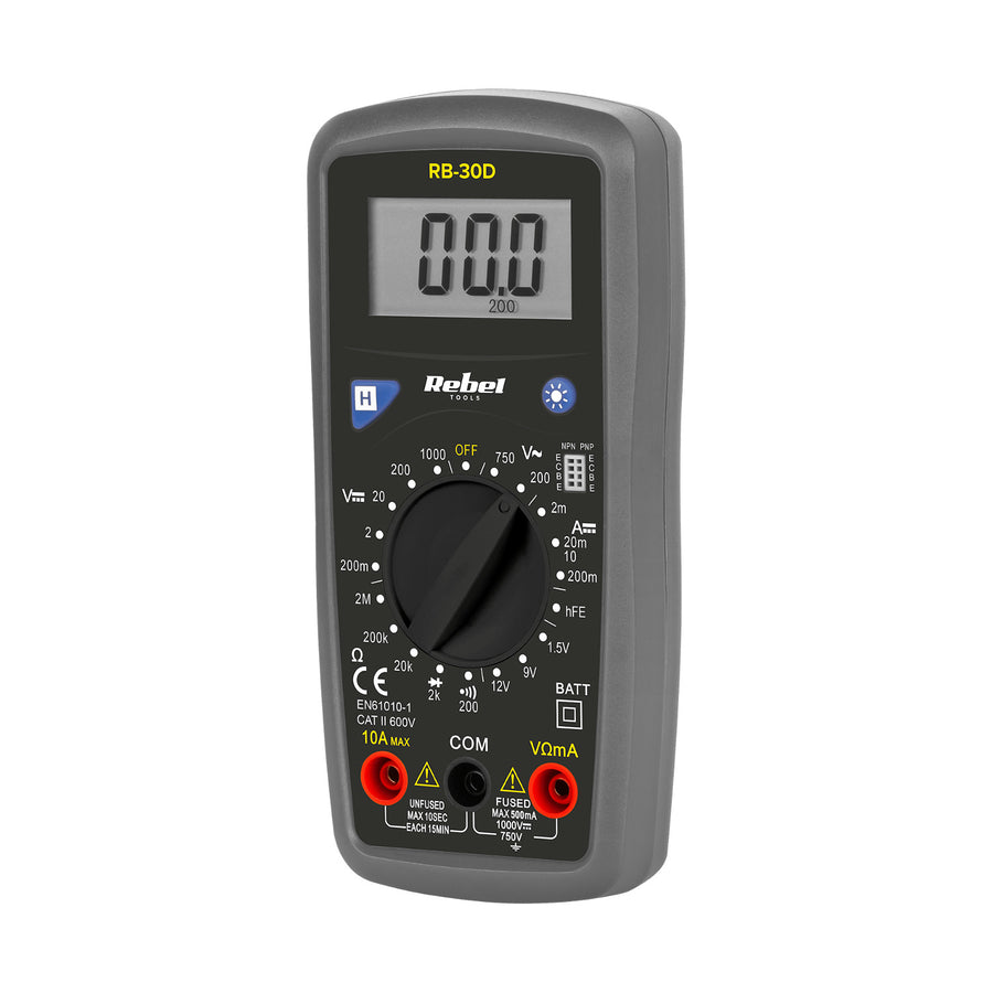 Univerzální měřič Rebel Tools RB-30D obsahuje testovací kabely