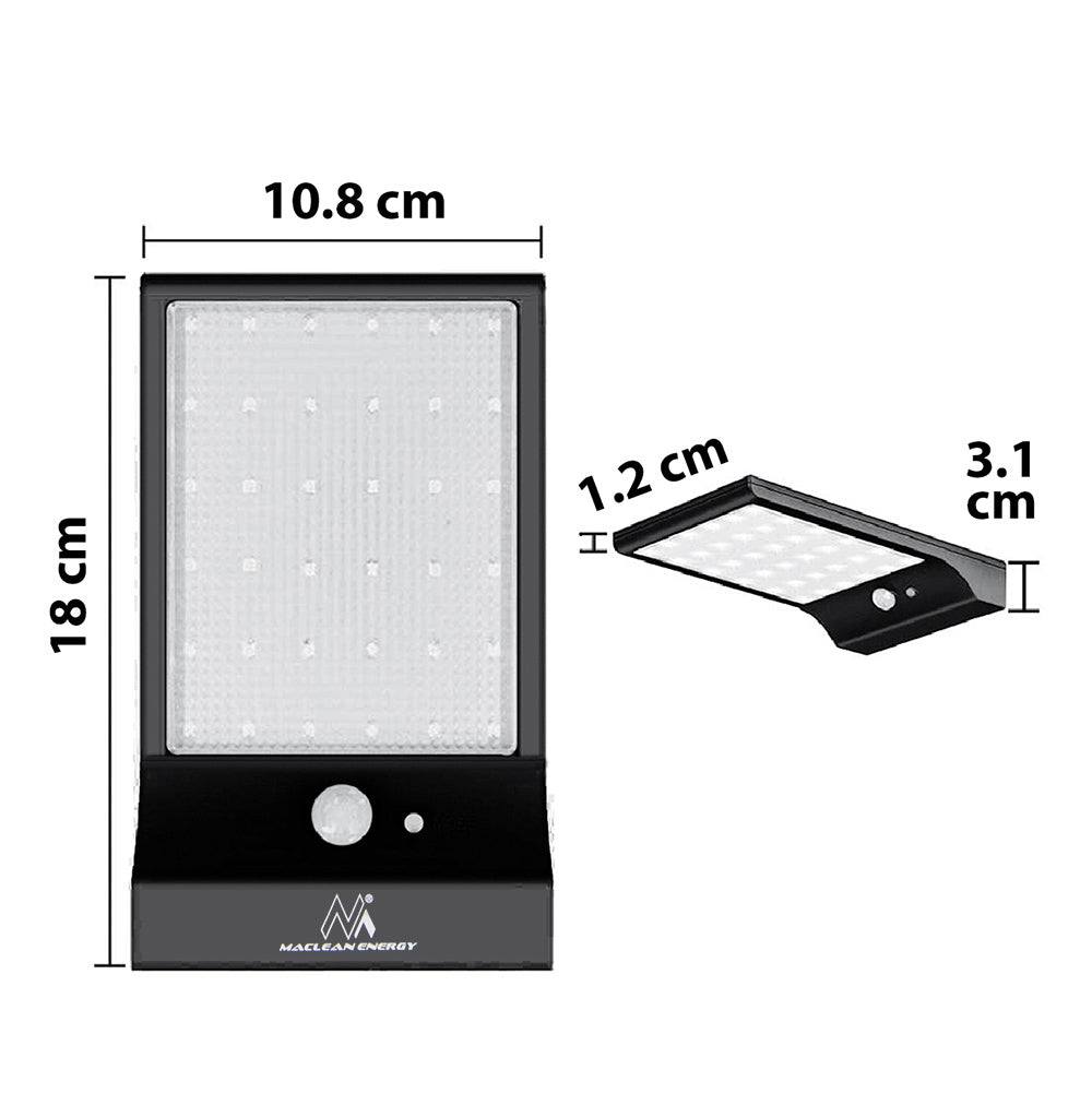 Maclean MCE444 Venkovní nástěnné svítidlo LED se senzorem pohybu IP65 Nastavitelná vzdálenost od stěny 4W 450 Lumen 6000K