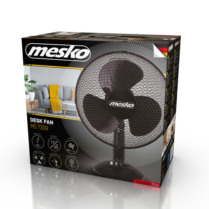 Stolní ventilátor 70W 30cm 3 rychlostní nastavení Mesko MS 7309