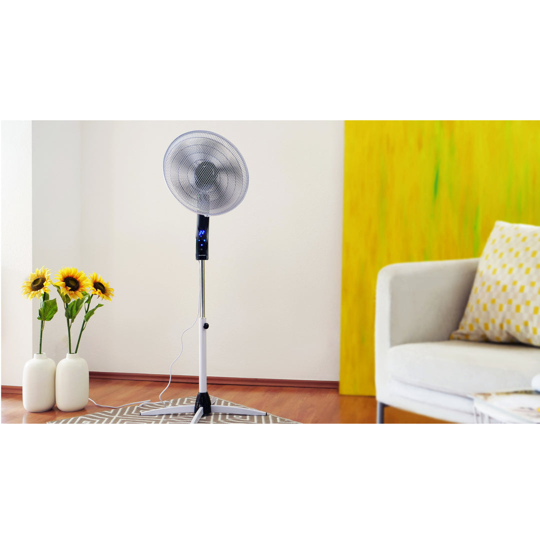 Stojací ventilátor Blaupunkt ASF701 55kw o průměru 40 cm, 3 úrovně rychlosti, časovač, dálkové ovládání