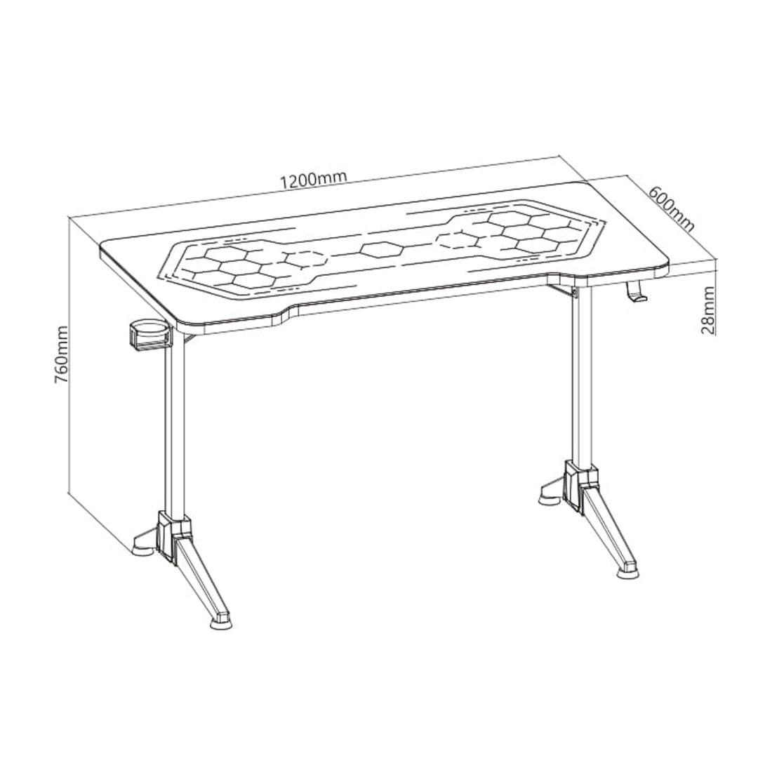 Herní stůl RGB Led NanoRS, černý, velký, max. 100 kg, výška 760 mm, RS163